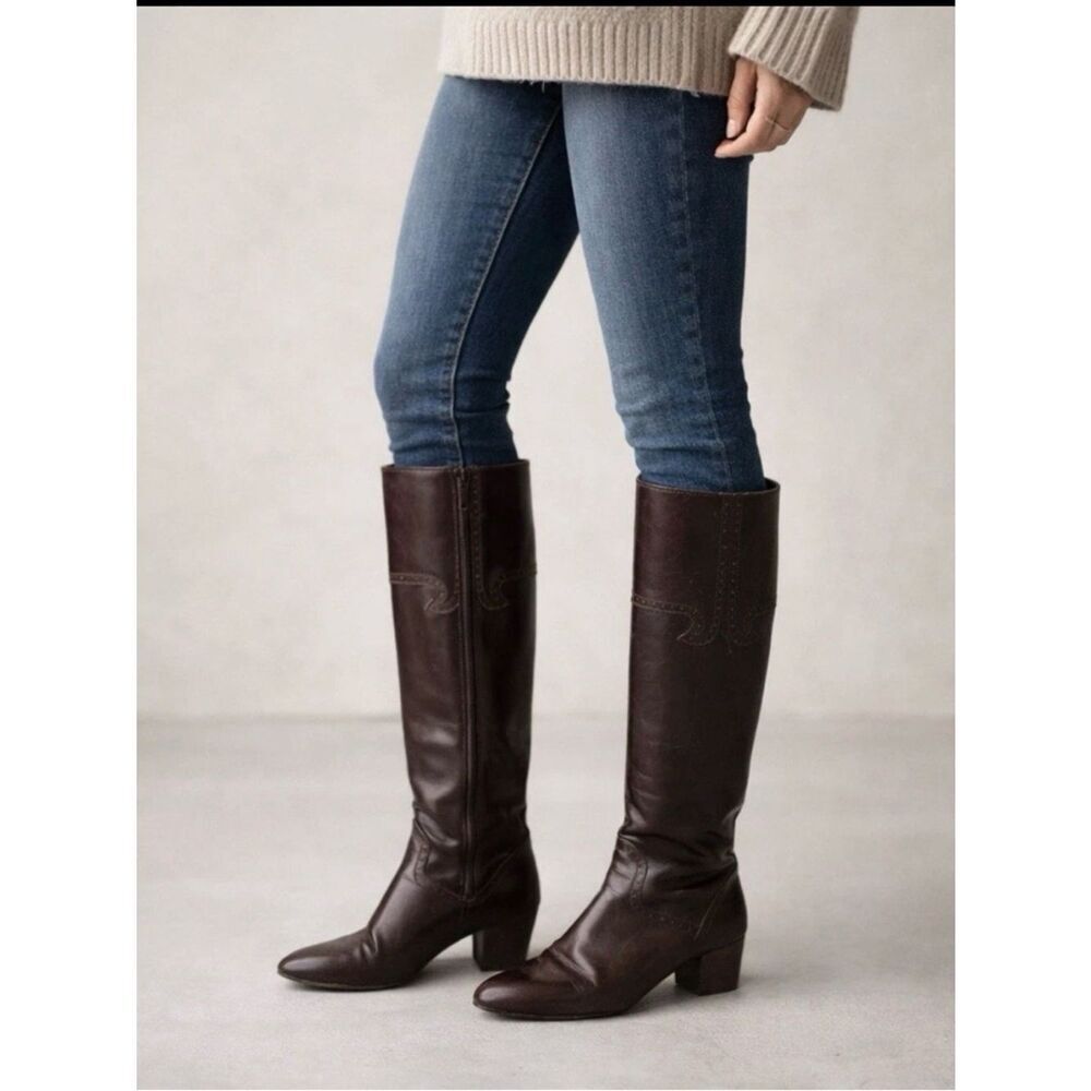 Jacques Cohen Italian Leather Riding Boots Brown Knee High Equestrian Vintage